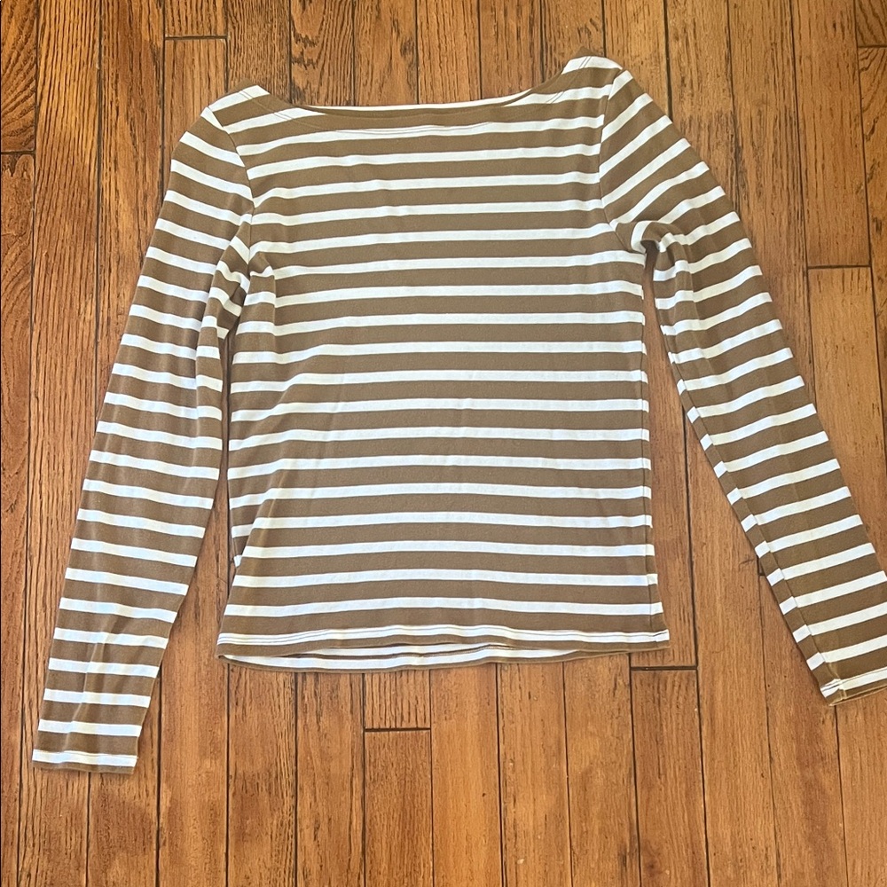 GAP Brown and White Striped Long Sleeve Top